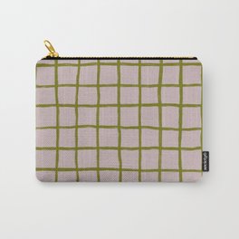 Chequered Grid - neutral tan and olive green Carry-All Pouch