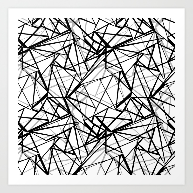 Black And White Abstract Geometric Pattern Art Print By