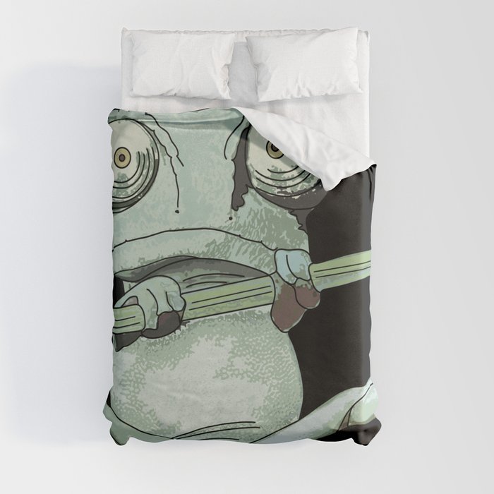 Funny Frog Hanging in There Duvet Cover