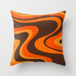 Trippy Dream Wave Machine Abstract Retro Swirl Pattern in 70s Brown and Orange Throw Pillow