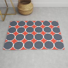 Mid-Century Modern Navy Blue Dots And Red Diamonds Area & Throw Rug