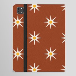 Atomic mid century retro star flower pattern in burnt orange background iPad Folio Case
