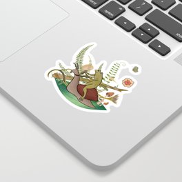Whimsical Frog Riding a Snail Through the Forest Sticker