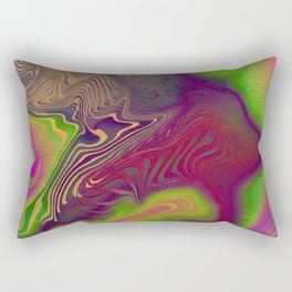 Multicolored neon psychedelic abstract digital art with distorted lines and metallic texture.  Rectangular Pillow