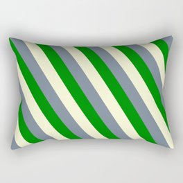 [ Thumbnail: Light Yellow, Slate Gray, and Green Colored Lined Pattern Rectangular Pillow ]
