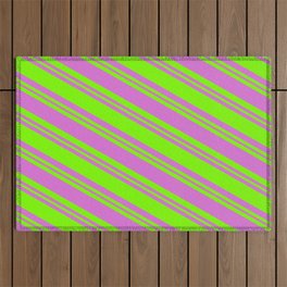 [ Thumbnail: Orchid & Green Colored Striped/Lined Pattern Outdoor Rug ]