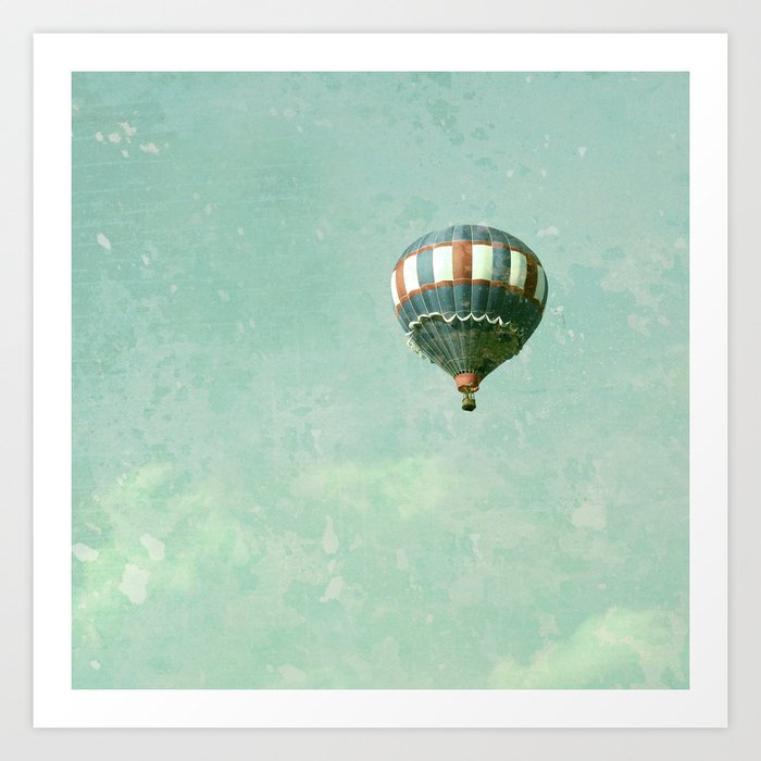 Vintage Red, White, and Blue Hot Air Balloon on Robin's Egg Blue Art Print