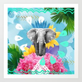 Elephant Festival - Blue Art Print