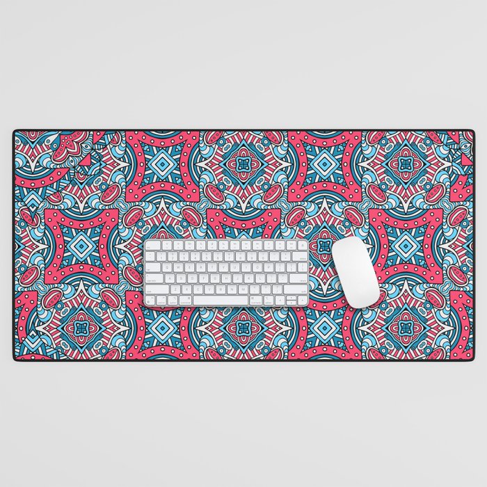 ORNAMENTAL PATTERN WITH RED BLUE COLOR Desk Mat