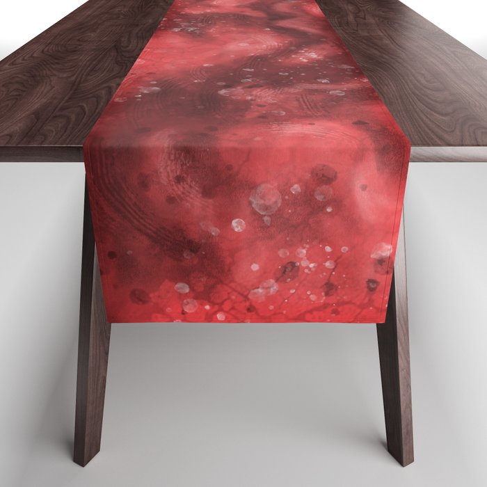 Red abstract painting texture, brick red marble waves Table Runner