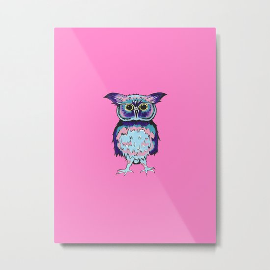Small Owl Pink Metal Print