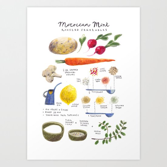 illustrated recipes: moroccan mint vegetables Art Print