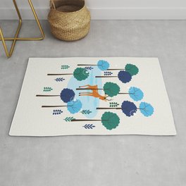 Deer in the forest - blue and green colors Rug | Wildlife, Kids, Landscape, Digital, Deer, Graphicdesign, Roe, Christmas, Children, Trees 