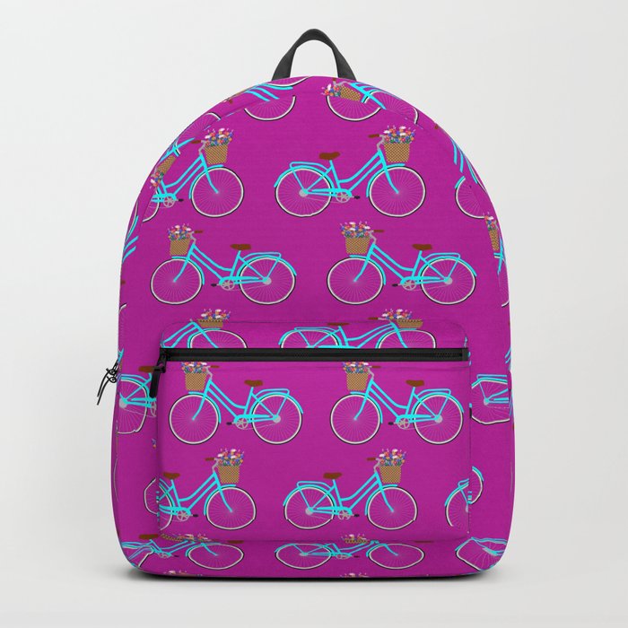 Bicycle with flower basket on purple Backpack