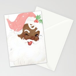 vintage old world black santa winking in blush pink Stationery Card
