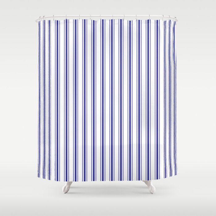 Wide Navy Blue Mattress Ticking Stripes On White Shower Curtain By Wide Navy Blue Mattress Ticking Stripes On White Shower Curtain By Podartist Society6