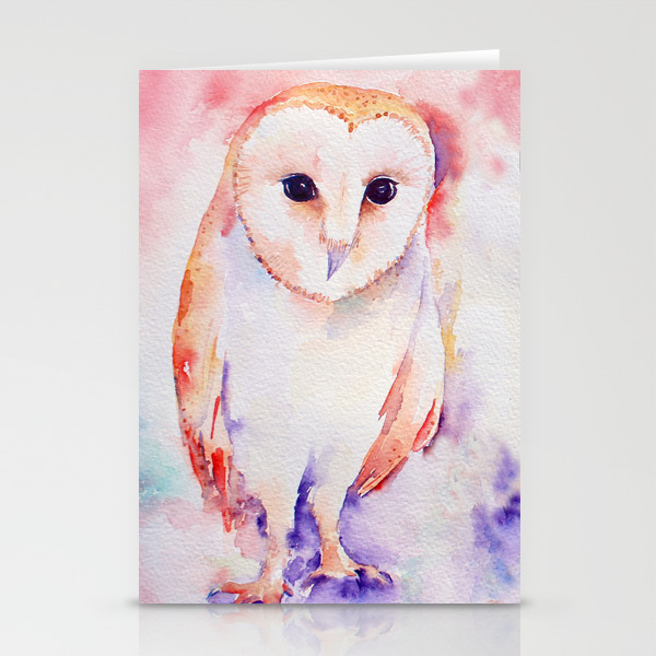 Watercolor Barn Owl Family 3 Barn Owls Abstract Stationery Cards