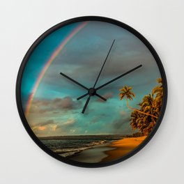 Rainbow Palm Tree Rincon Puerto Rico Wall Clock