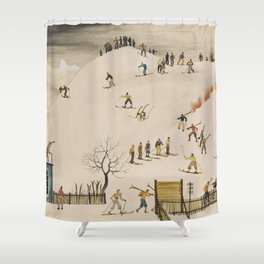 The Practice Slope winter skiing landscape painting by Franz Sedlacek  Shower Curtain