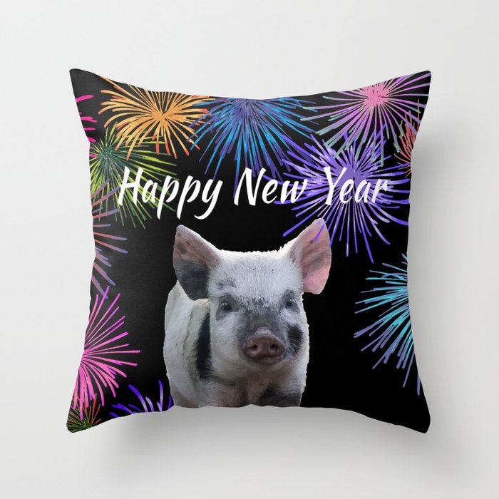 Happy New Year Pig Throw Pillow