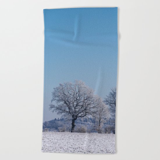 winter walk rural snow landscpape north Germany Beach Towel