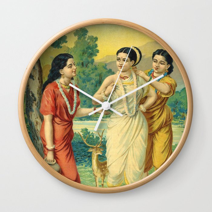 Shakuntala Sakhi by Raja Ravi Varma Wall Clock