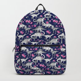 Dinosaurs and Roses on Dark Blue Purple Backpack