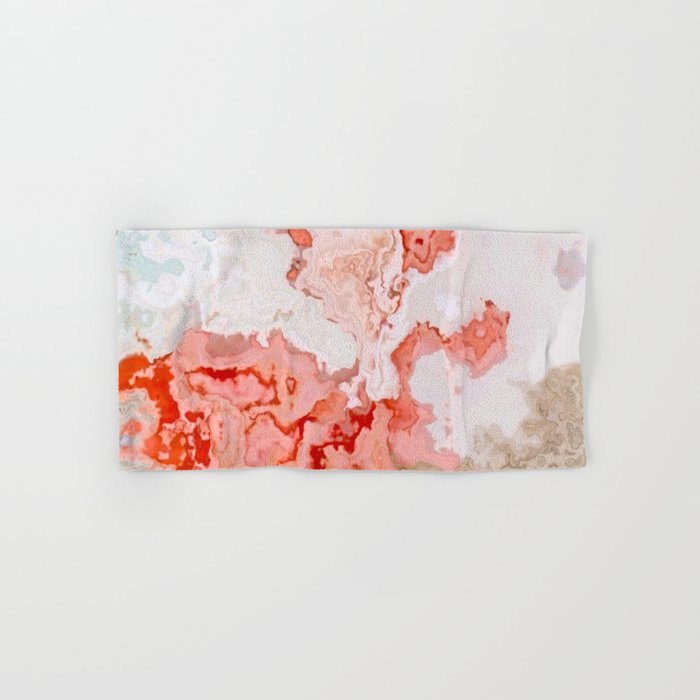Coral Pink Beige White Marbled Abstract Digital Art Hand Bath Towel By Katerina Ez