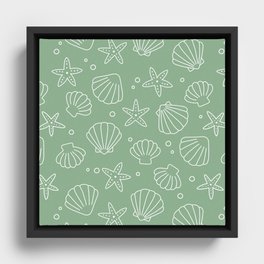 Seashell Pattern (white/sage green) Framed Canvas