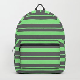 [ Thumbnail: Light Green and Dim Gray Colored Striped/Lined Pattern Backpack ]