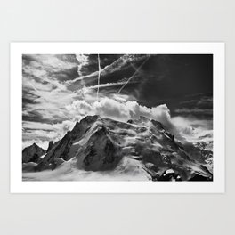 Mont Blanc, the White Mountain, Italian-French Alps black and white photograph  Art Print
