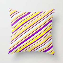 [ Thumbnail: Tan, Yellow, Dark Violet & Light Cyan Colored Striped Pattern Throw Pillow ]