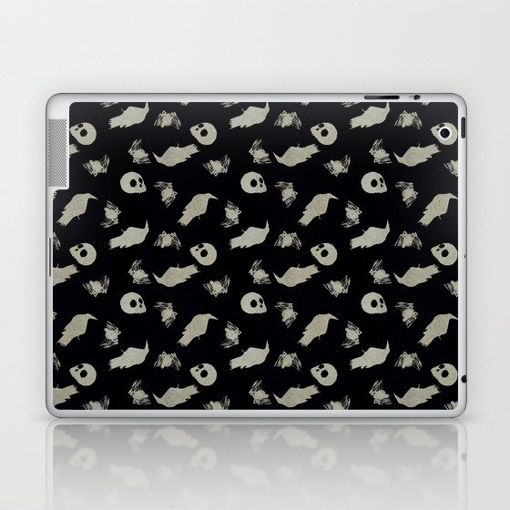 Creepy Objects - Skulls Spiders Ravens - Silver and Black Laptop & iPad Skin