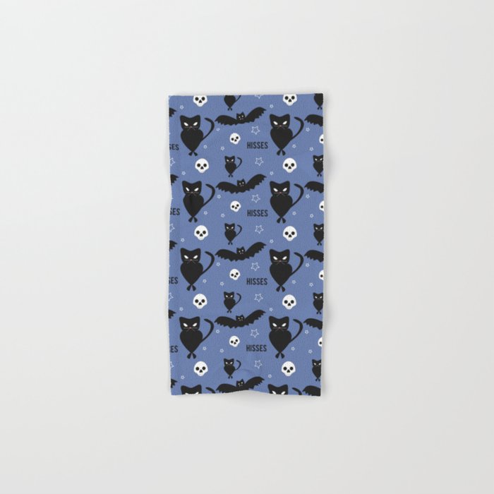 "Hisses" Cats with Bats Pattern (blue) Hand & Bath Towel