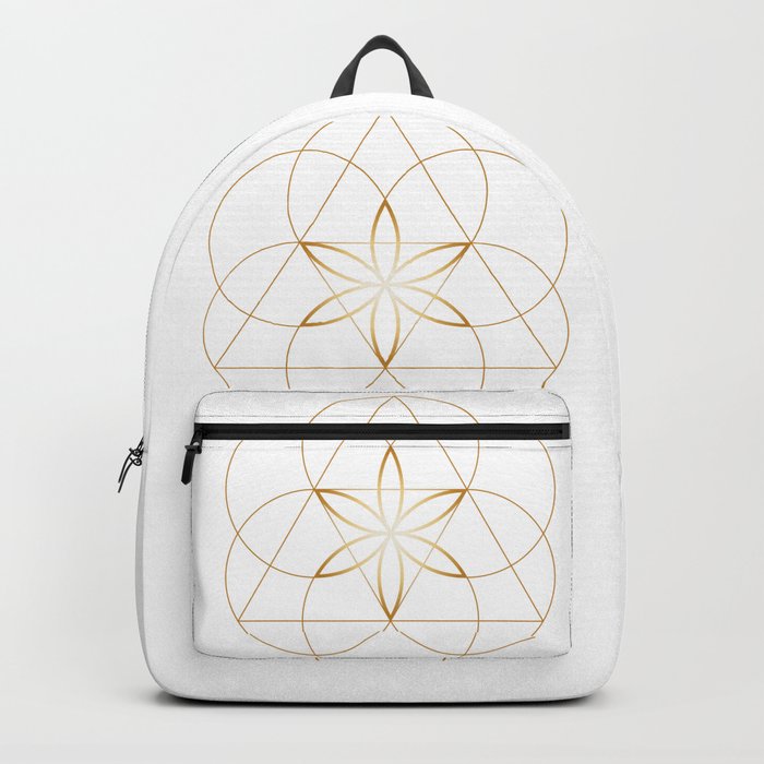 Sacred Geometric Flower of Life, Gold and White Backpack