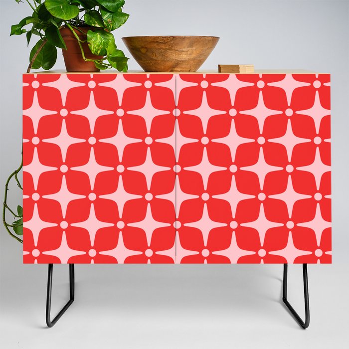 Mid Century Modern Star Pattern 942 Red and Pink Credenza