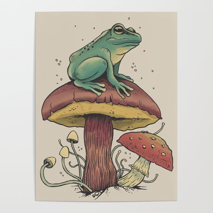 Mushroom Forest Meditation Toad Poster