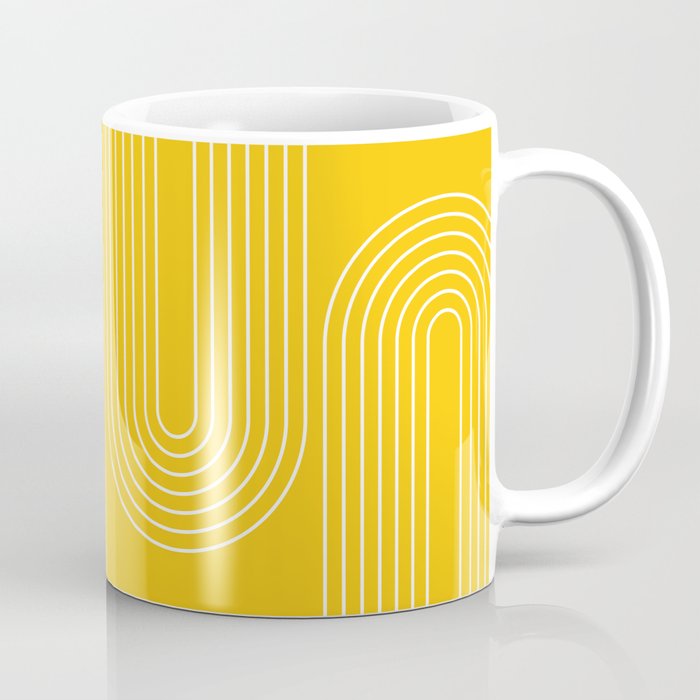 Geometric Lines in Mustard Yellow (Rainbow Abstraction) Coffee Mug