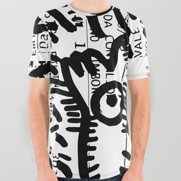 Creatures Graffiti Black and White on French Train Ticket All Over Graphic Tee