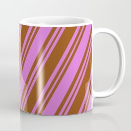 [ Thumbnail: Orchid and Brown Colored Lines/Stripes Pattern Coffee Mug ]