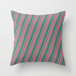 [ Thumbnail: Sea Green and Hot Pink Colored Lines/Stripes Pattern Throw Pillow ]