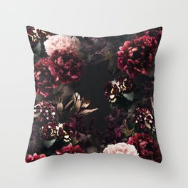 Vintage bouquets of garden flowers. Roses, dark red and pink peony.  Throw Pillow