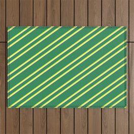 [ Thumbnail: Sea Green, Yellow, and Mint Cream Colored Lined/Striped Pattern Outdoor Rug ]