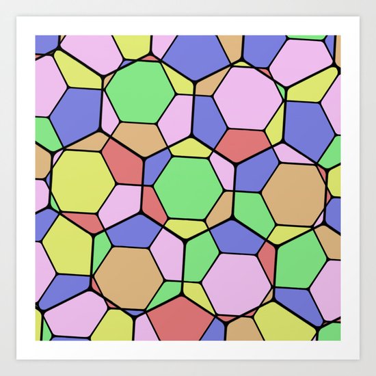 Stained Glass Tortoise Shell - Geometric, pastel, hexagon patterned artwork Art Print
