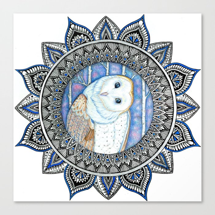 Winter Barn Owl Mandala Canvas Print