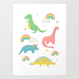 Dinosaurs + Rainbows in Pink Art Print