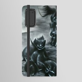 Black kittens playing in hell Android Wallet Case
