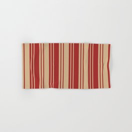 [ Thumbnail: Brown and Tan Colored Lined Pattern Hand & Bath Towel ]