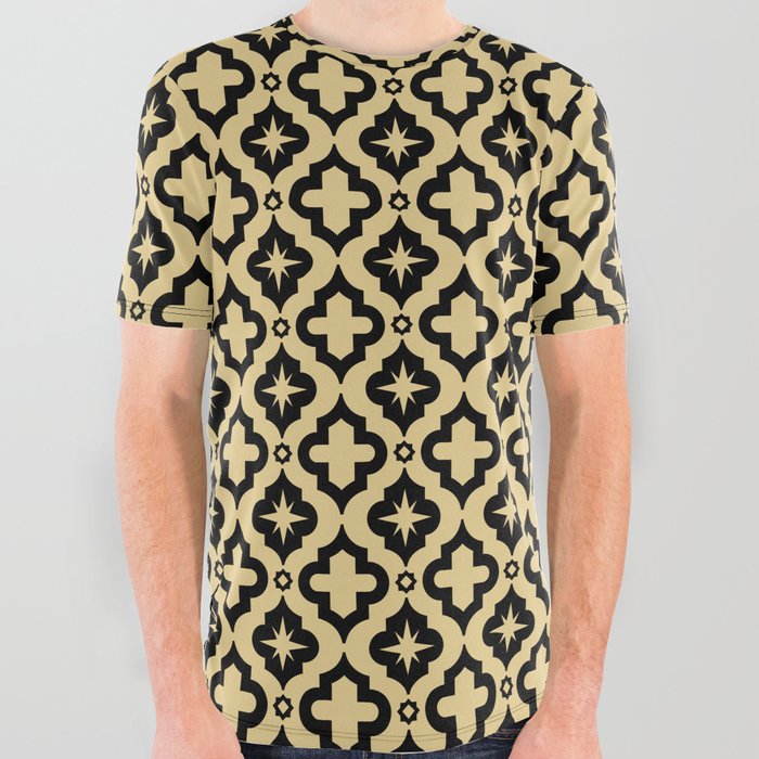 Tan and Black Ornamental Arabic Pattern All Over Graphic Tee