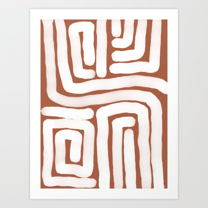Bronze and White Lines Abstract Print Art Print